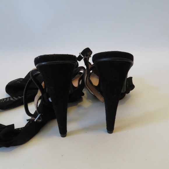 COLIN STUART BLACK SUEDE FABRIC LACE UP HEELS 10 - Picture 6 of 7